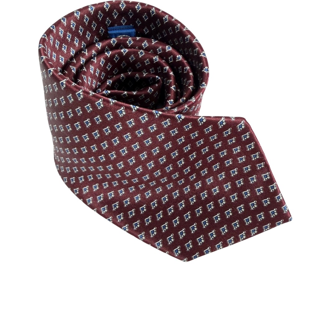 VTGOscar de la Renta Couture‎ Mens Silk Necktie Burgundy Blue Geometric Pattern